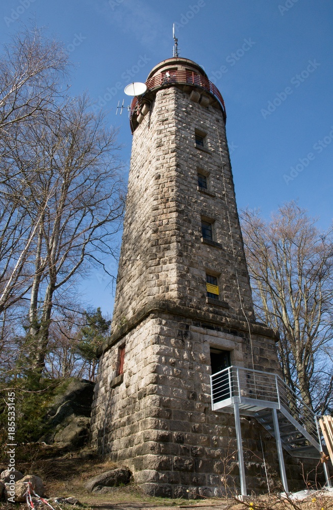 Stone lookout tower Prosec in the Jizera Moutains, Northern Bohemia,Czech republic, Europe