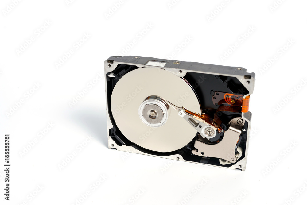 Inside of internal Harddrive HDD on white background Inside of internal Harddrive HDD on white background