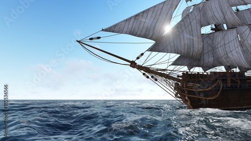Sailboat at sea on a sunny day 3d illustration