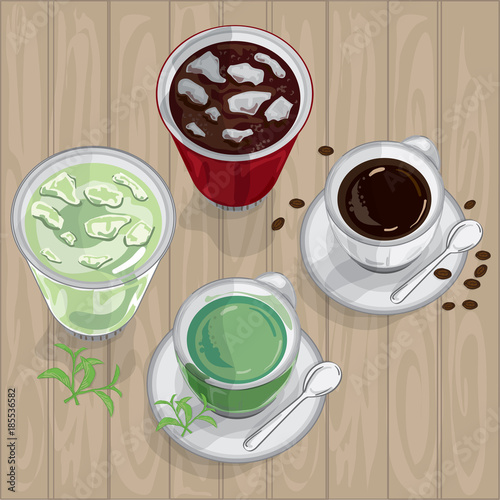 green tea hot ice coffee drinks cola graphic top view