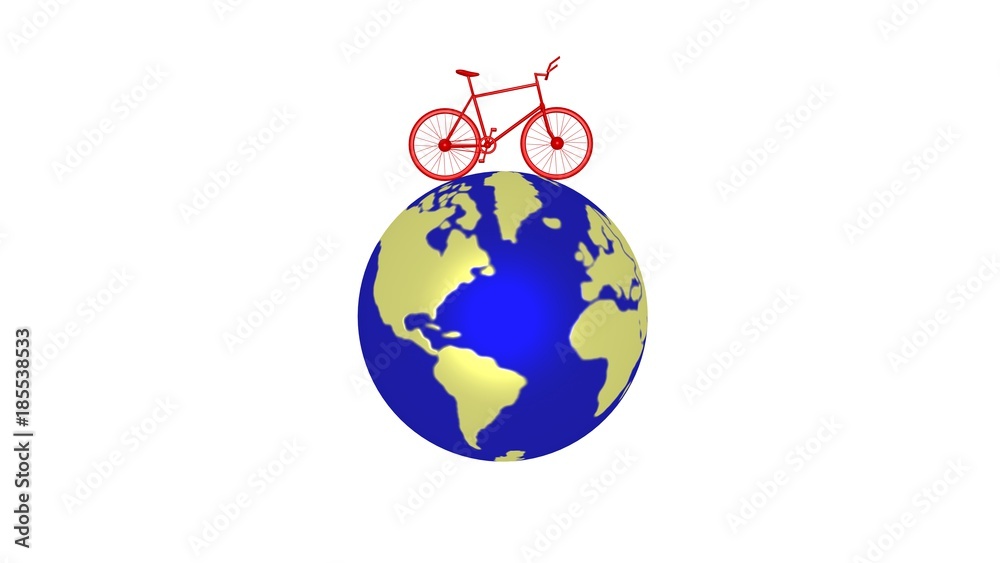 Bicycle on planet Earth . Single red bike on Earth. 3d render Bicycle on planet Earth . Single red bike on Earth. 3d render