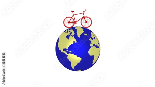 Bicycle on planet Earth . Single red bike on Earth. 3d render