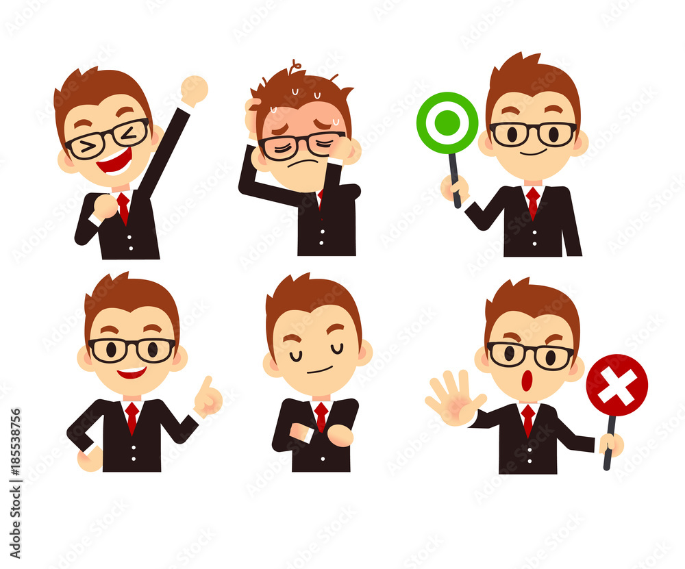 Vector Set of Business man in Different Actions isolated on White Background.
