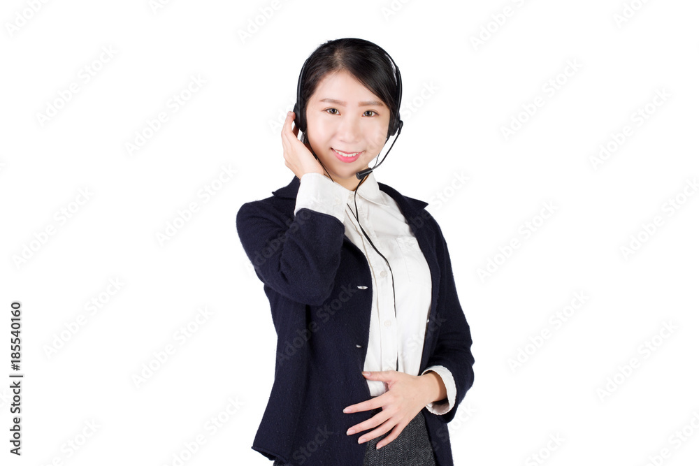 Young, confident and beautiful customer support operator isolated on white Young, confident and beautiful customer support operator isolated on white