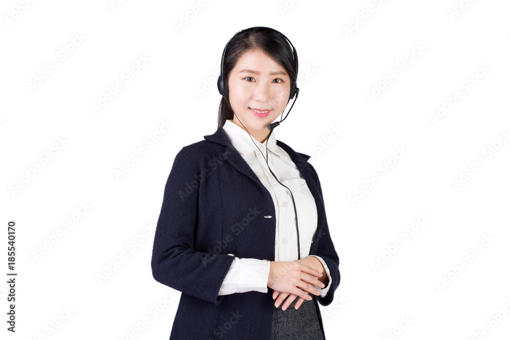 Young, confident and beautiful customer support operator isolated on white Young, confident and beautiful customer support operator isolated on white