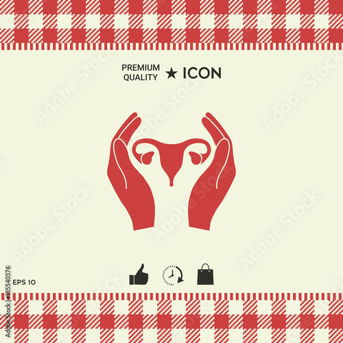 Hands holding Female uterus - protection icon