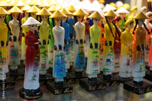 Colorful souvenir dolls in Hanoi, Vietnam