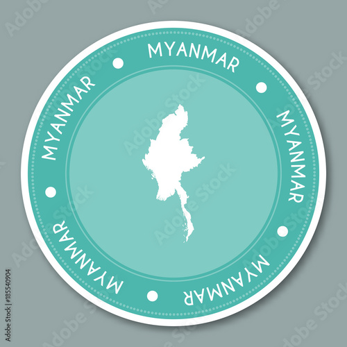 Myanmar label flat sticker design. Patriotic country map round label. Country sticker vector illustration.