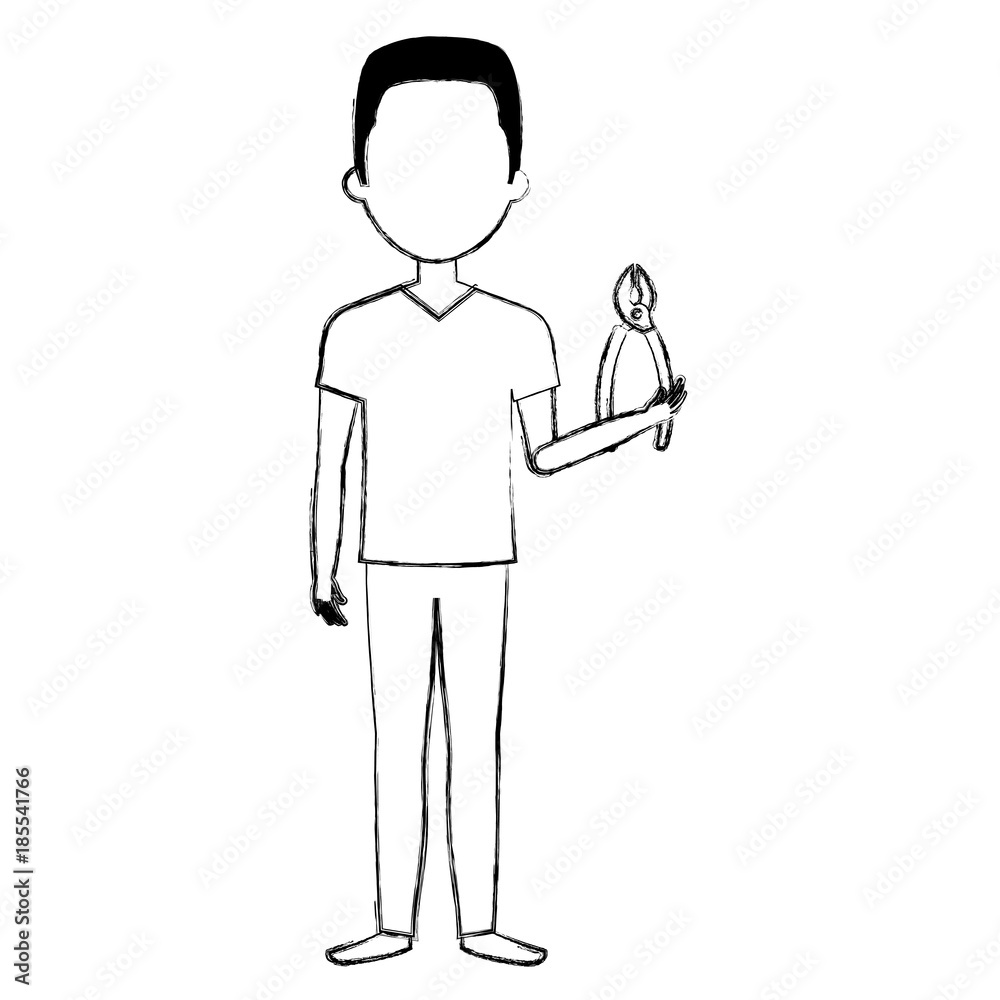 man with pliers tool isolated icon man with pliers tool isolated icon
