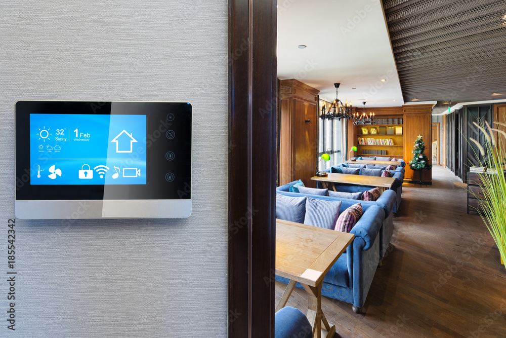 smart screen with smart home with modern cafe smart screen with smart home with modern cafe