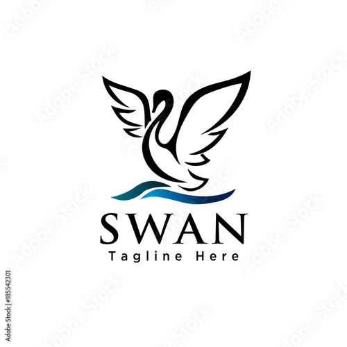 Line art swan flapping wings logo