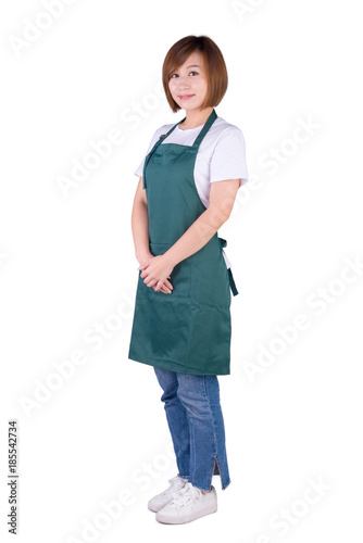 smiling young woman holding hands looking at camera isolated on white background.