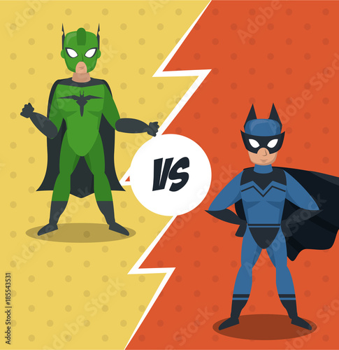 Superheros versus match cartoon icon vector illustration graphic design