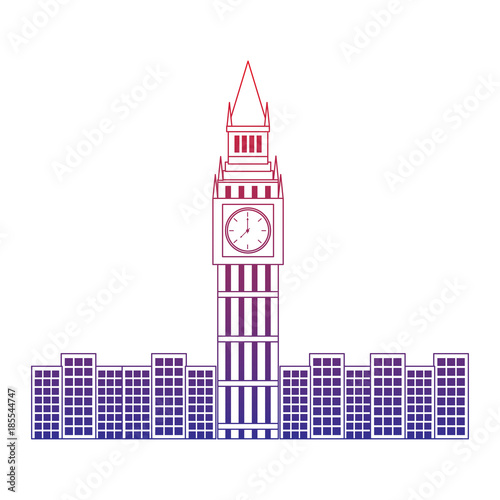 big ben london united kingdom icon image vector illustrationd design  red to blue ombre line