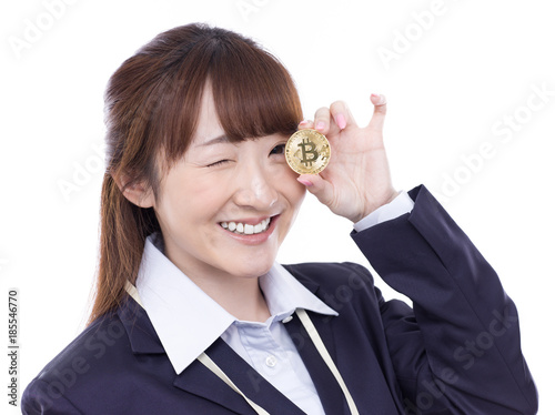 ビットコインを持つ女性 photo