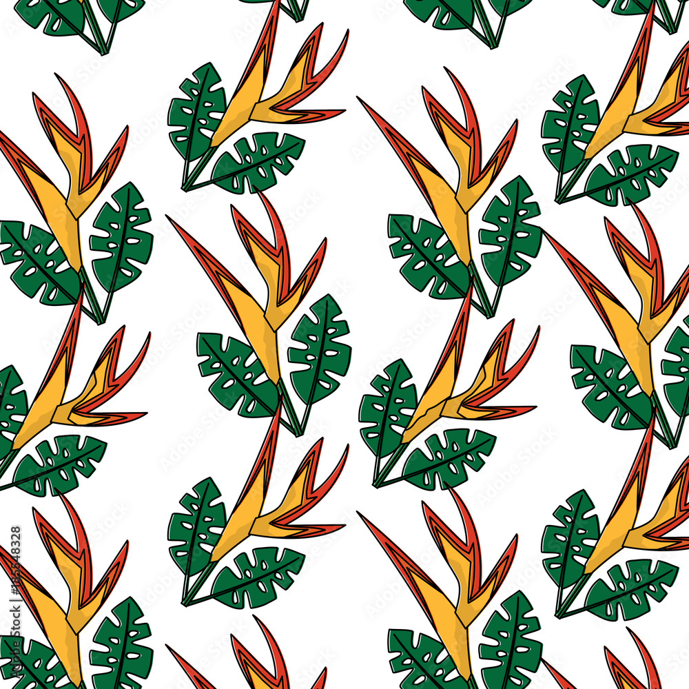 seamless pattern bird of paradise flower leaves tropical vector illustration seamless pattern bird of paradise flower leaves tropical vector illustration