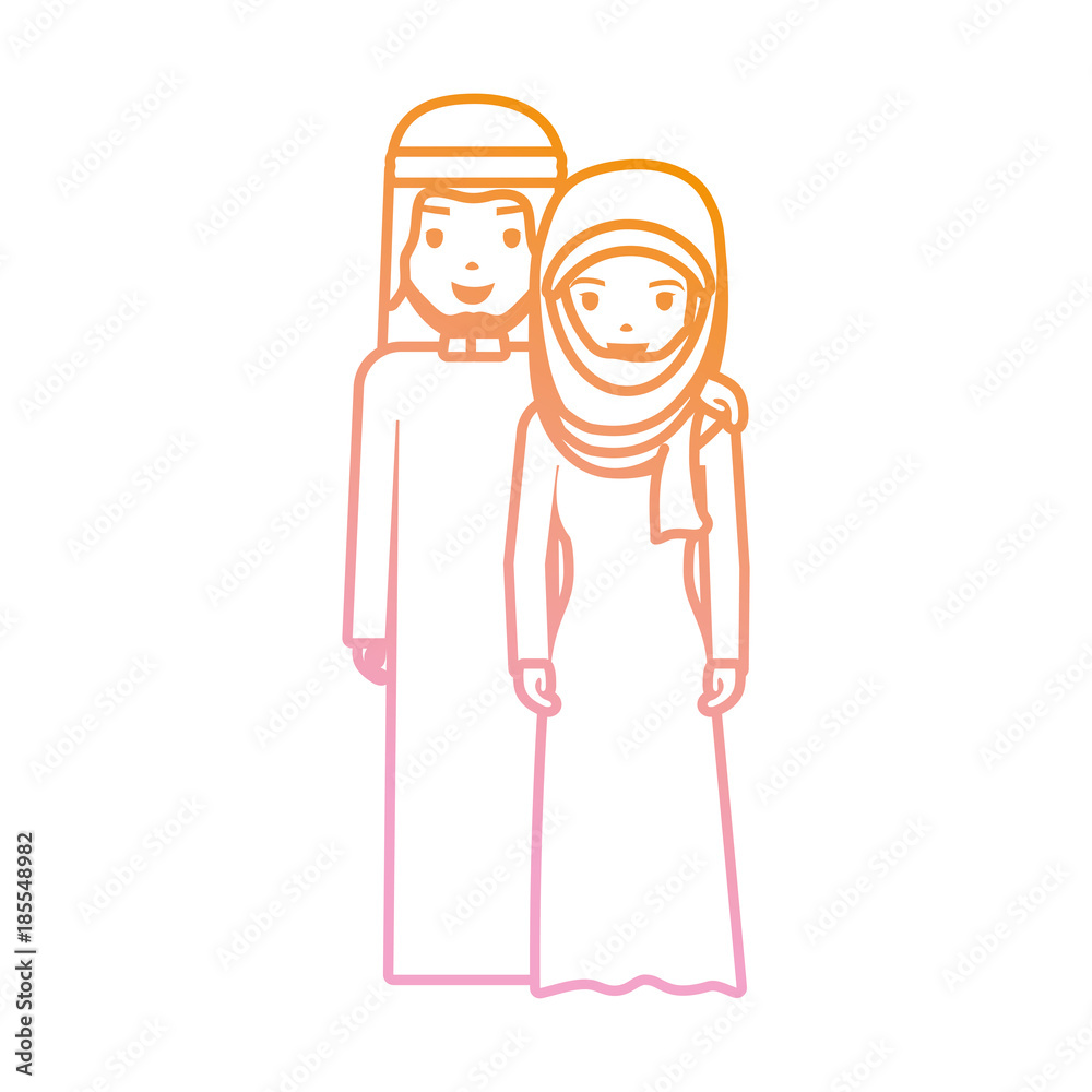 Cute arab couple cartoon neon lines Cute arab couple cartoon neon lines