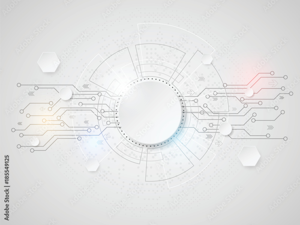 Abstract white technology background concept with various data hi-tech computer elements. Vector illustration