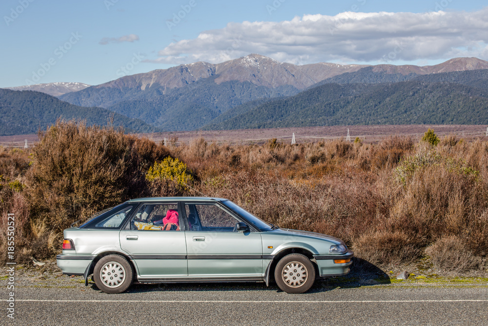 New Zealand, a car at the side road