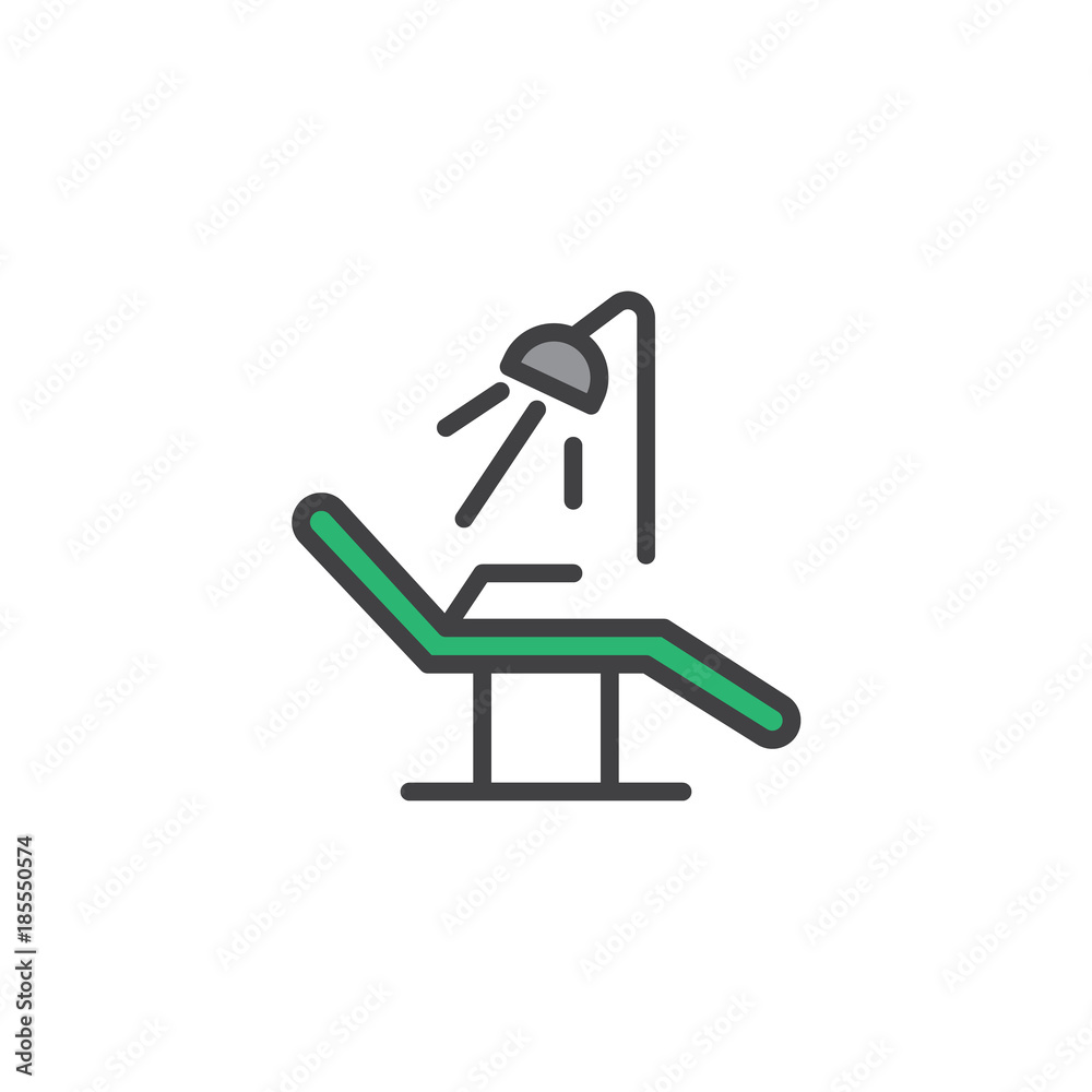 Dentist chair filled outline icon, line vector sign, linear colorful pictogram isolated on white. Symbol, logo illustration. Pixel perfect vector graphics Dentist chair filled outline icon, line vector sign, linear colorful pictogram isolated on white. Symbol, logo illustration. Pixel perfect vector graphics