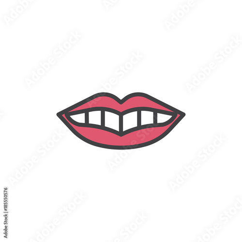Smile female mouth with white teeth filled outline icon, line vector sign, linear colorful pictogram isolated on white. Dental care symbol, logo illustration. Pixel perfect vector graphics