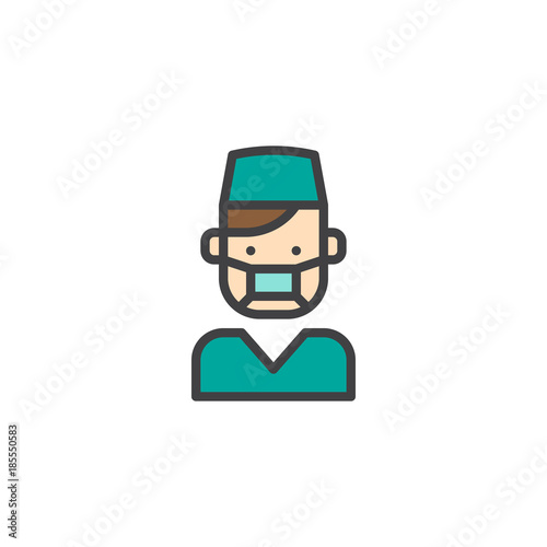 Professional dentist doctor in medical uniform filled outline icon, line vector sign, linear colorful pictogram isolated on white. Orthodontist symbol, logo illustration. Pixel perfect vector graphics