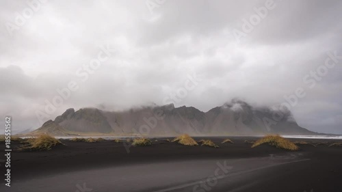 ICELAND –  2016 : Timelapse of famous Stokksnes mountains with clouds moving in view