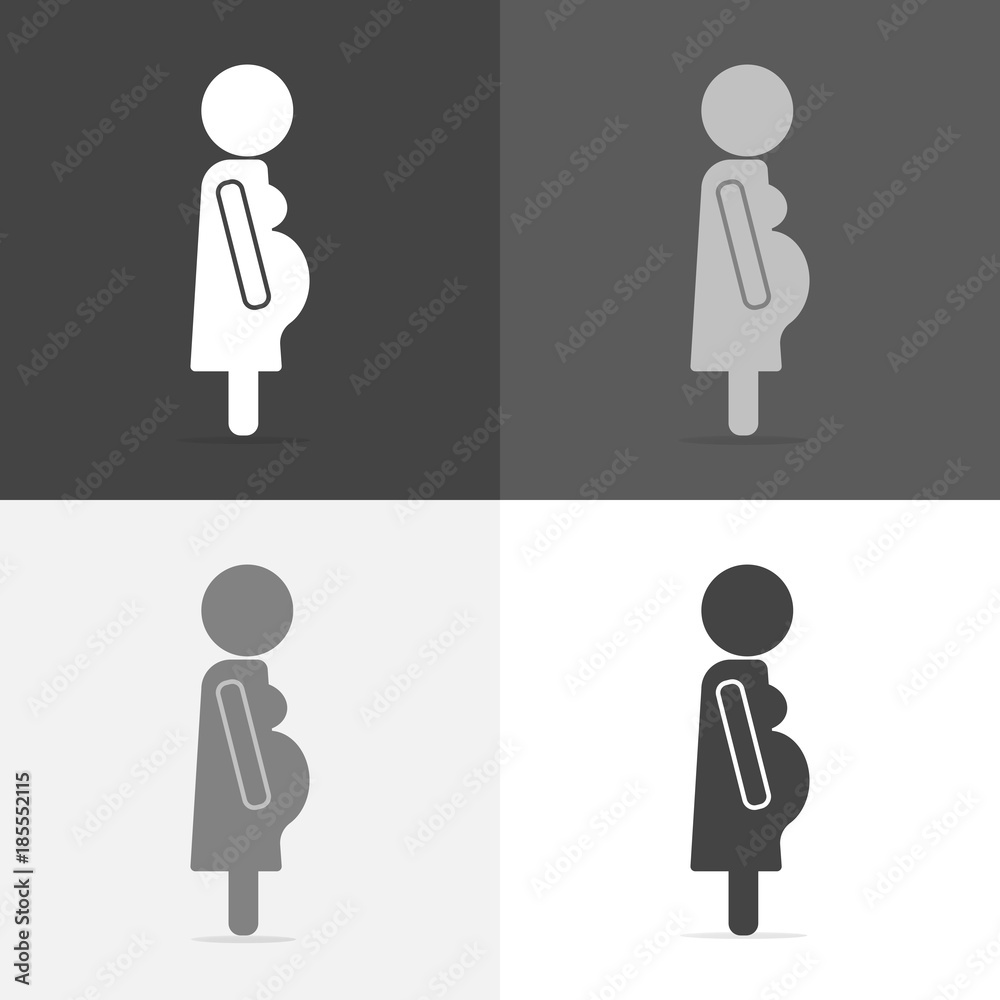 Vector set icon of a pregnant woman. Illustration of a woman awaiting the birth of a child on white-grey-black color Vector set icon of a pregnant woman. Illustration of a woman awaiting the birth of a child on white-grey-black color