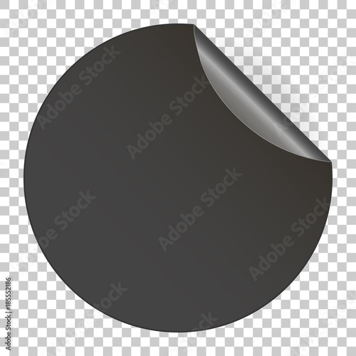 Blank empty black round sticker.  Vector image with a turned edge. Promotional sticker on  on transparent background