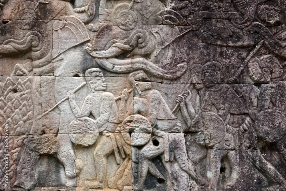Sculptured wall in Angkor Wat