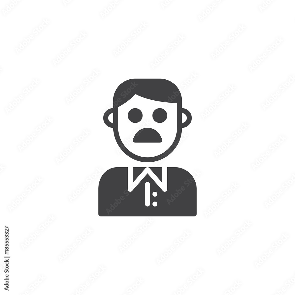 Moustached man icon vector, filled flat sign, solid pictogram isolated on white. Whiskered male symbol, logo illustration.