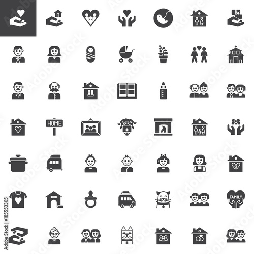 Family relatives vector icons set, modern solid symbol collection, filled style pictogram pack. Signs, logo illustration. Set includes icons as pregnancy, baby,father, mother, newborn, grandfather