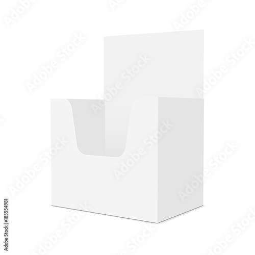 Countertop brochure dispenser mockup - half side view. Vector illustrtaion