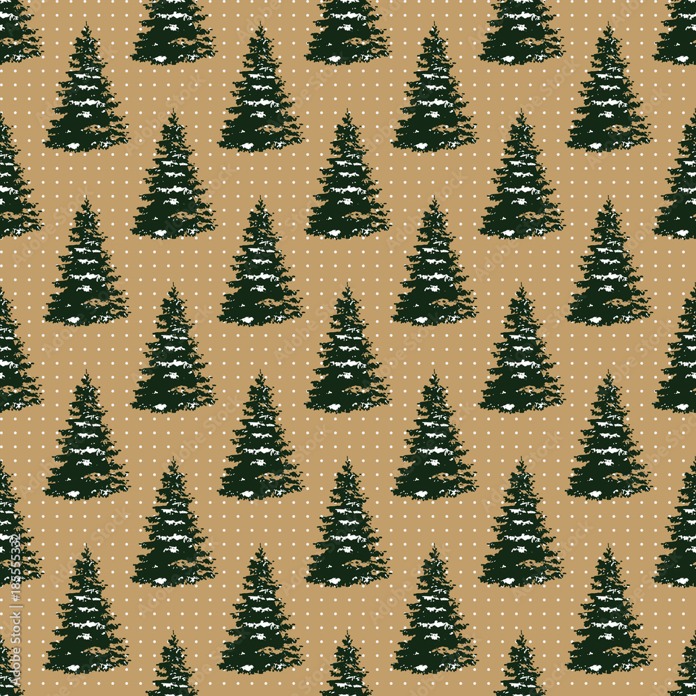 Seamless Merry Christmas Festive Pattern with Tree Seamless Merry Christmas Festive Pattern with Tree