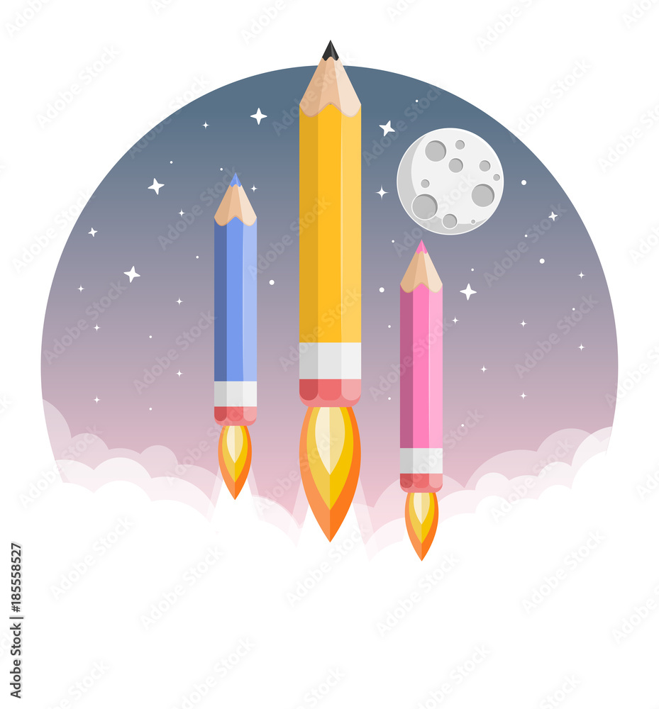Bleistift Buntstift Rakete Flat Design Icon Bleistift Buntstift Rakete Flat Design Icon