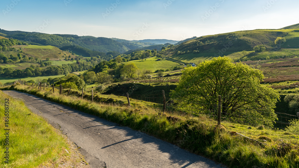 Single lane country road, near Cwmystwyth, Ceredigion, Dyfed, Wales, UK