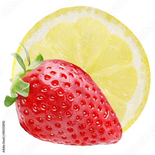 Slice of lemon and strawberry isolated on white background