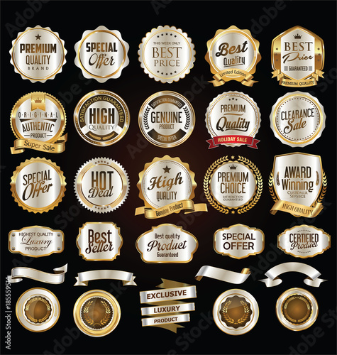 Super sale golden retro badges and labels vector collection