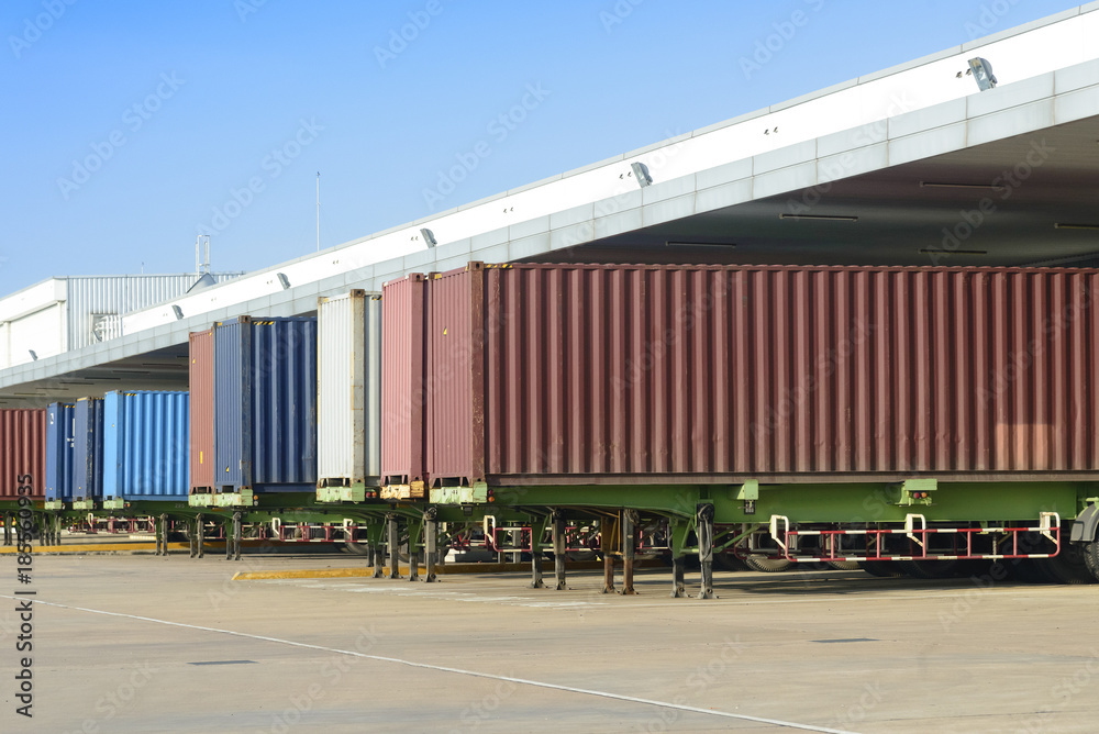 The container car at the loading terminal.The  modern logistic system.