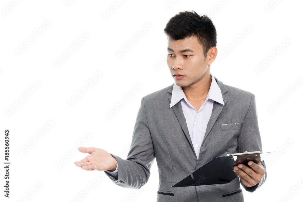 Portrait of a young business man wrap up. Isolated on white background Portrait of a young business man wrap up. Isolated on white background