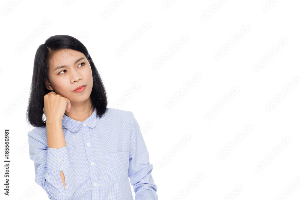 Beautiful asian businesswoman thinking portrait studio on white background Beautiful asian businesswoman thinking portrait studio on white background