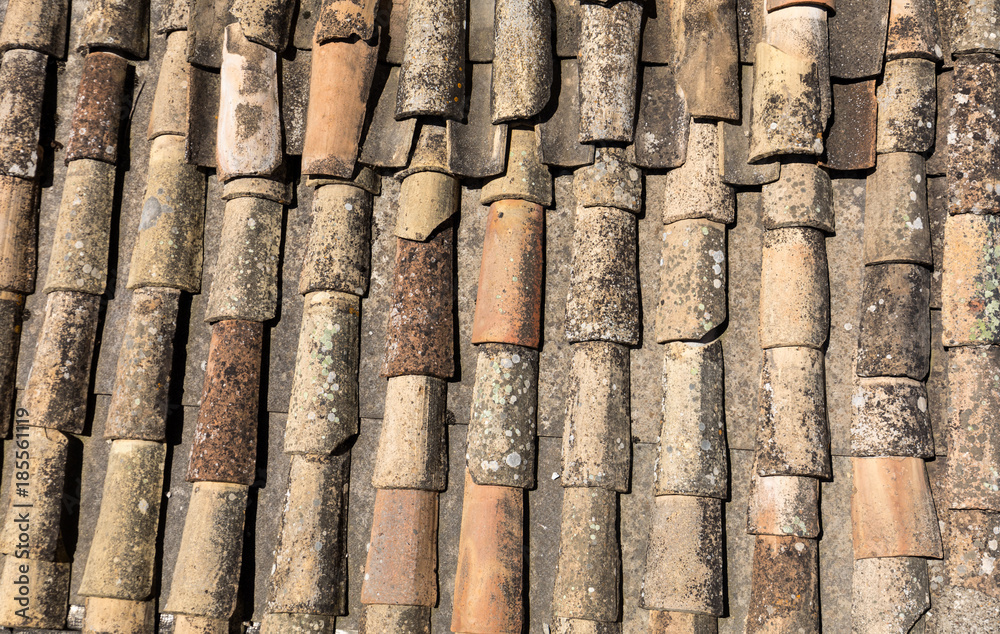 Old fashioned style roof tiles on rural building in Provence France Old fashioned style roof tiles on rural building in Provence France