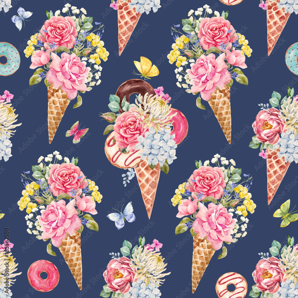 Watercolor floral vector pattern Stock Vector | Adobe Stock