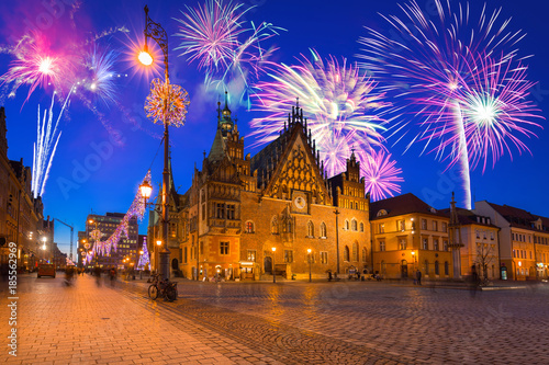 New Years firework display in Wroclaw, Poland