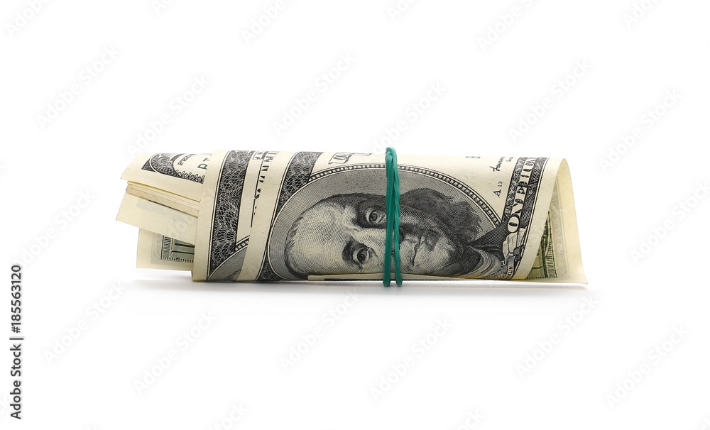 Hundred dollar bills, isolated on white background Hundred dollar bills, isolated on white background