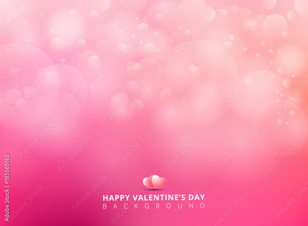 Pink background with bokeh blurred soft and light. Happy Valentines Day Card Design.