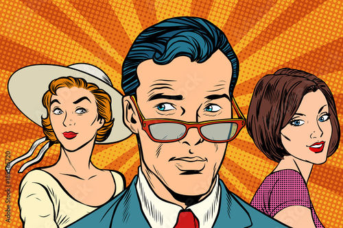 Handsome man choosing between two women