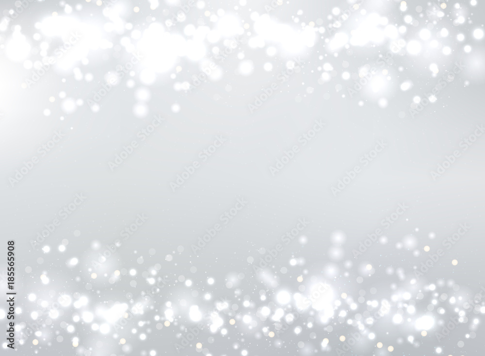 Abstract gray blurred background with bokeh and glitter header footers. Copy space.