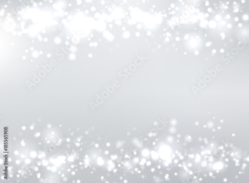 Abstract gray blurred background with bokeh and glitter header footers. Copy space.