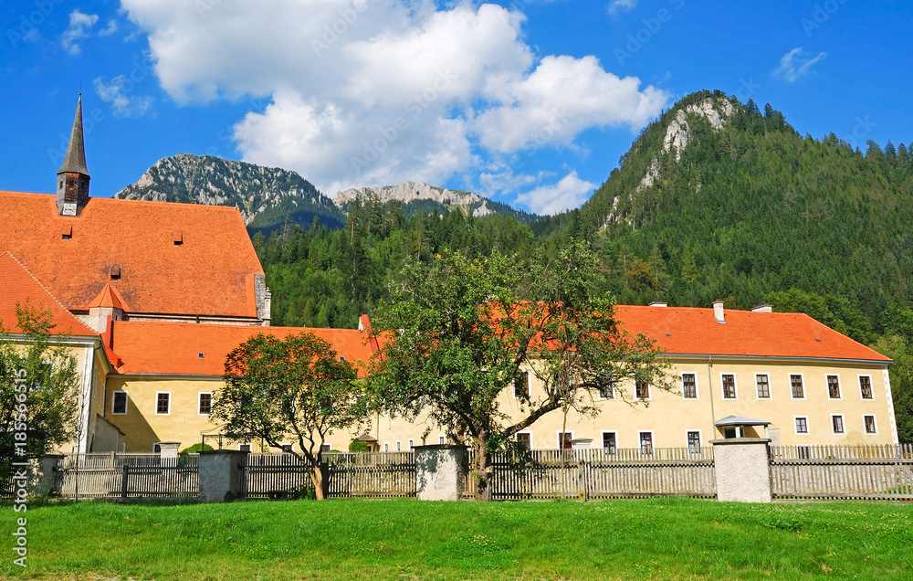 Old buildings and mountains in Austria